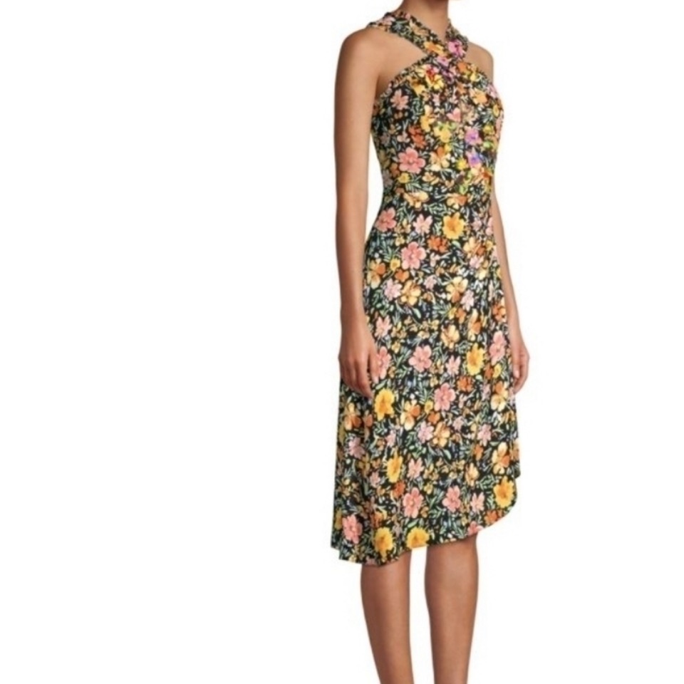 Kobi Halperin Steph Floral Silk Sequin Halter Flirty Dress Size 2